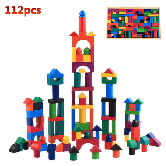 Wooden Rainbow Domino Blocks: 112-Piece Educational Toy for Kids' Creativity!