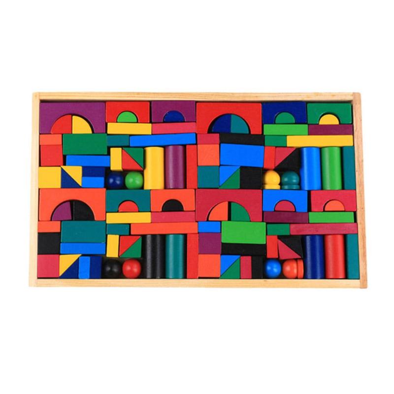 Wooden Rainbow Domino Blocks: 112-Piece Educational Toy for Kids' Creativity!