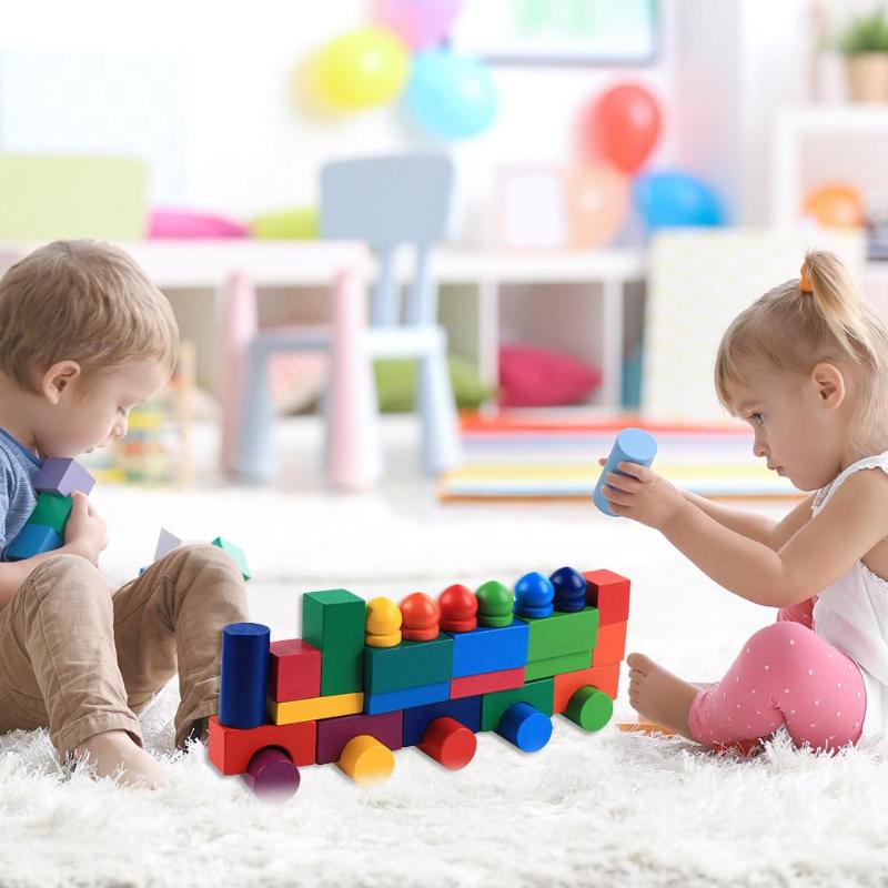 Wooden Rainbow Domino Blocks: 112-Piece Educational Toy for Kids' Creativity!